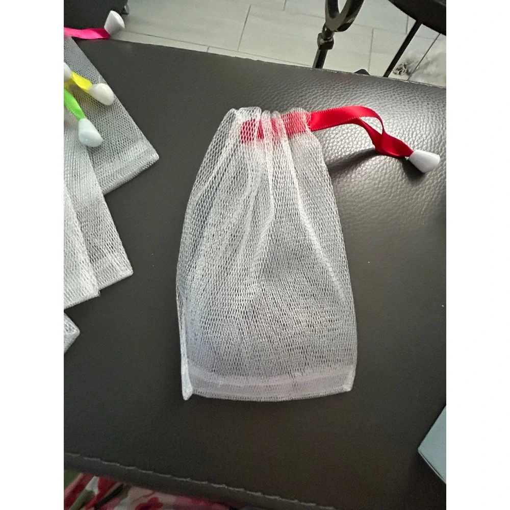 Set of 6 Mesh Soap Saver Pouches Drawstring Exfoliating Bags Multi-Color Toggles